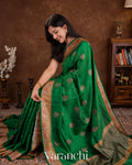 Emerald Green Pure Tussar Silk Handlooom Saree