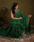 Emerald Green Pure Crepe Silk Handloom Saree