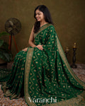 Emerald Green Pure Crepe Silk Handloom Saree