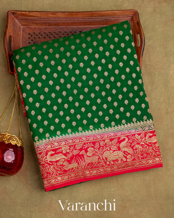 Forest Green Crepe Silk Handloom Saree