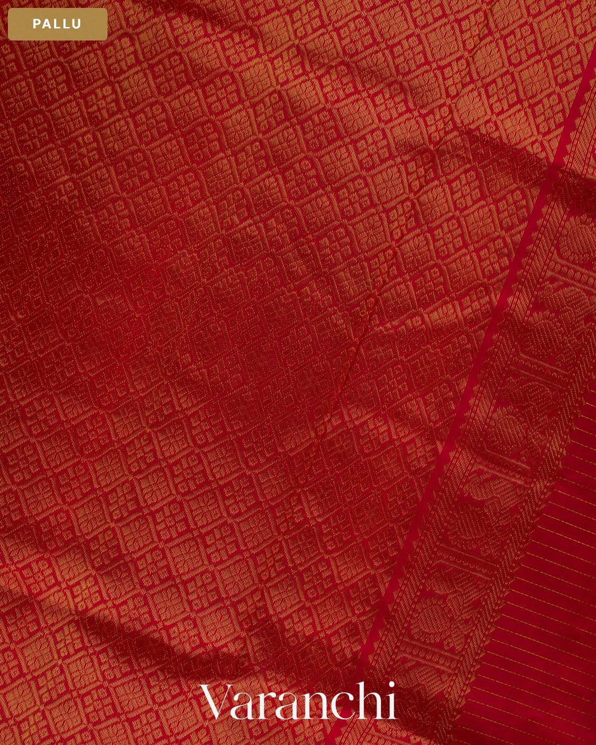 Ivory Checkered Pure Kanchipuram Silk Cotton Handloom Saree — Pallu