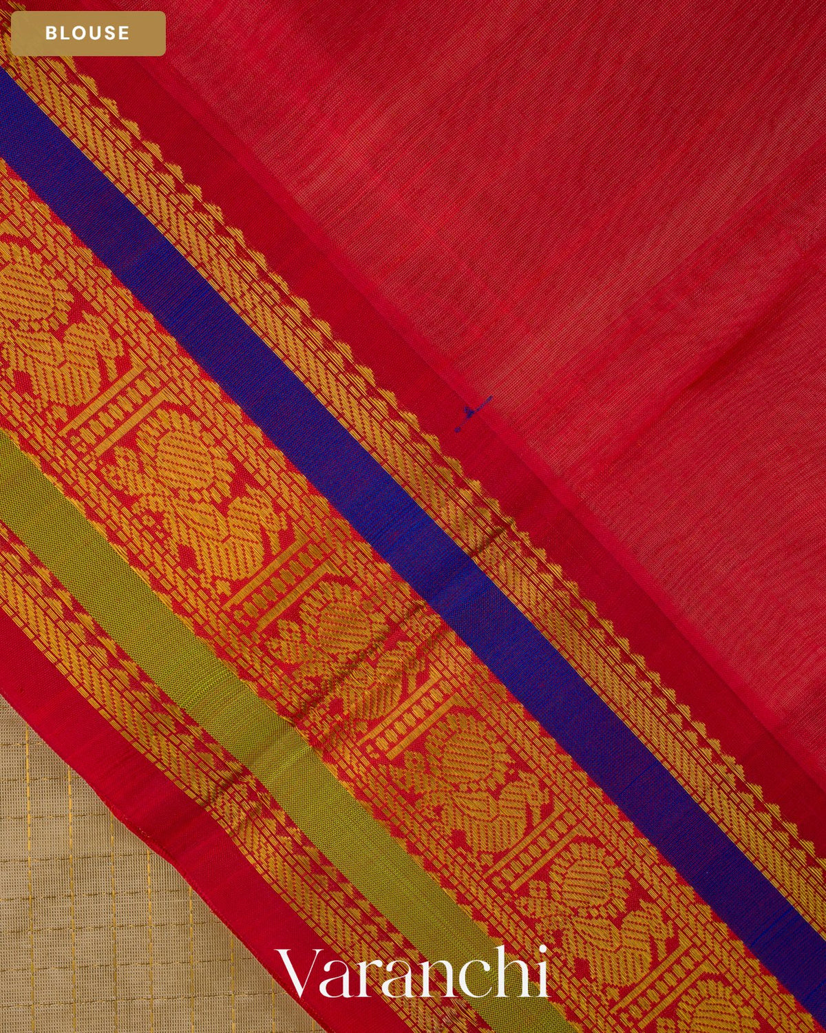 Ivory Checkered Pure Kanchipuram Silk Cotton Handloom Saree — Blouse
