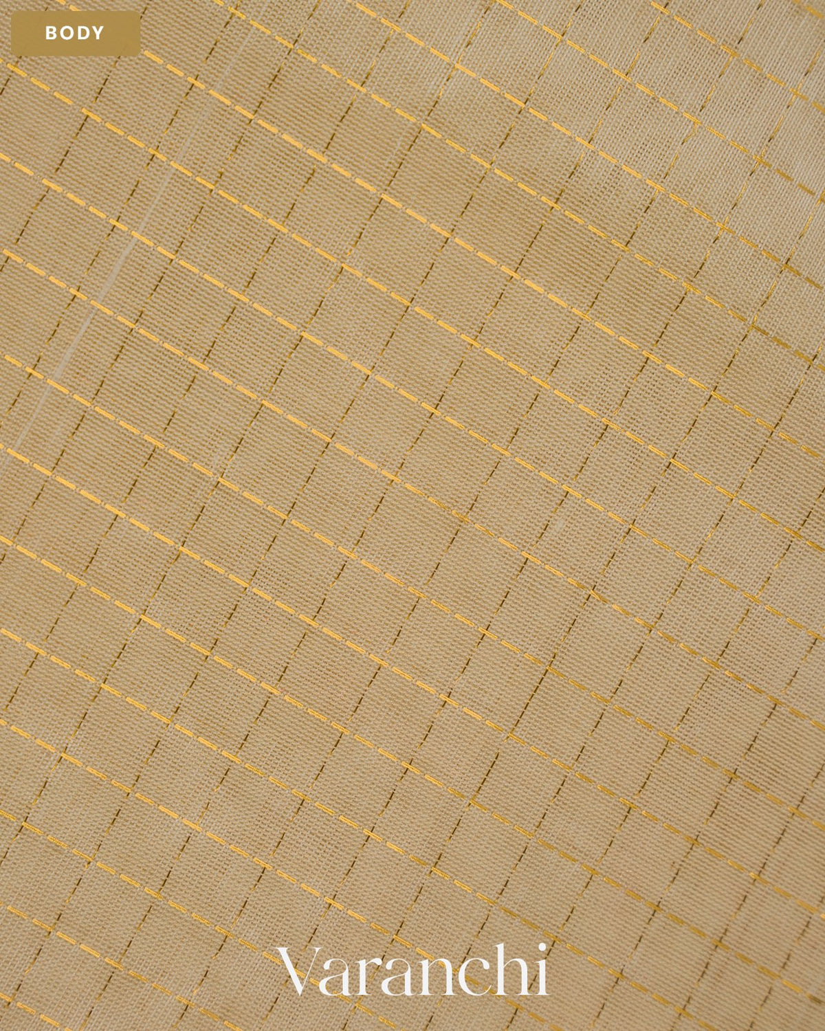 Ivory Checkered Pure Kanchipuram Silk Cotton Handloom Saree — Body