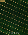Bottle Green Checkered Pure Kanchipuram Silk Cotton Handloom Saree — Body