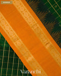 Bottle Green Checkered Pure Kanchipuram Silk Cotton Handloom Saree — Border