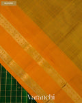Bottle Green Checkered Pure Kanchipuram Silk Cotton Handloom Saree — Blouse