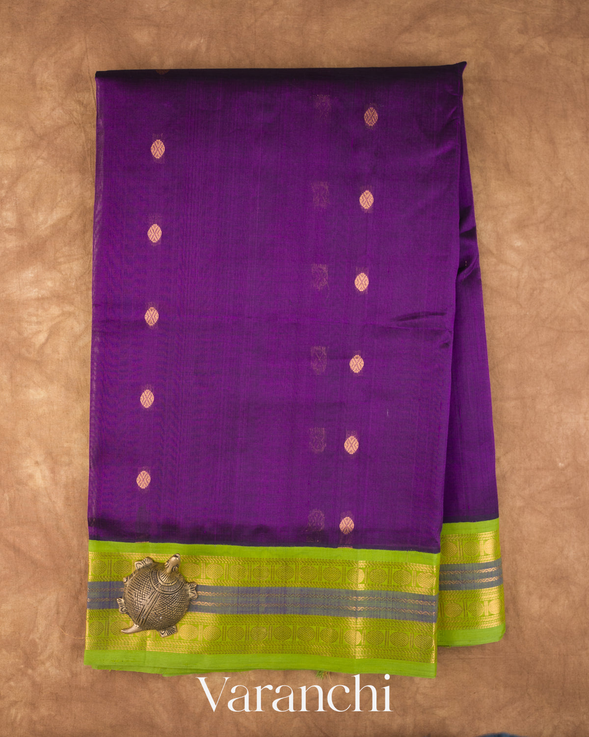 Deep Violet Pure Kanchipuram Silk Cotton Handloom Saree — Full Saree