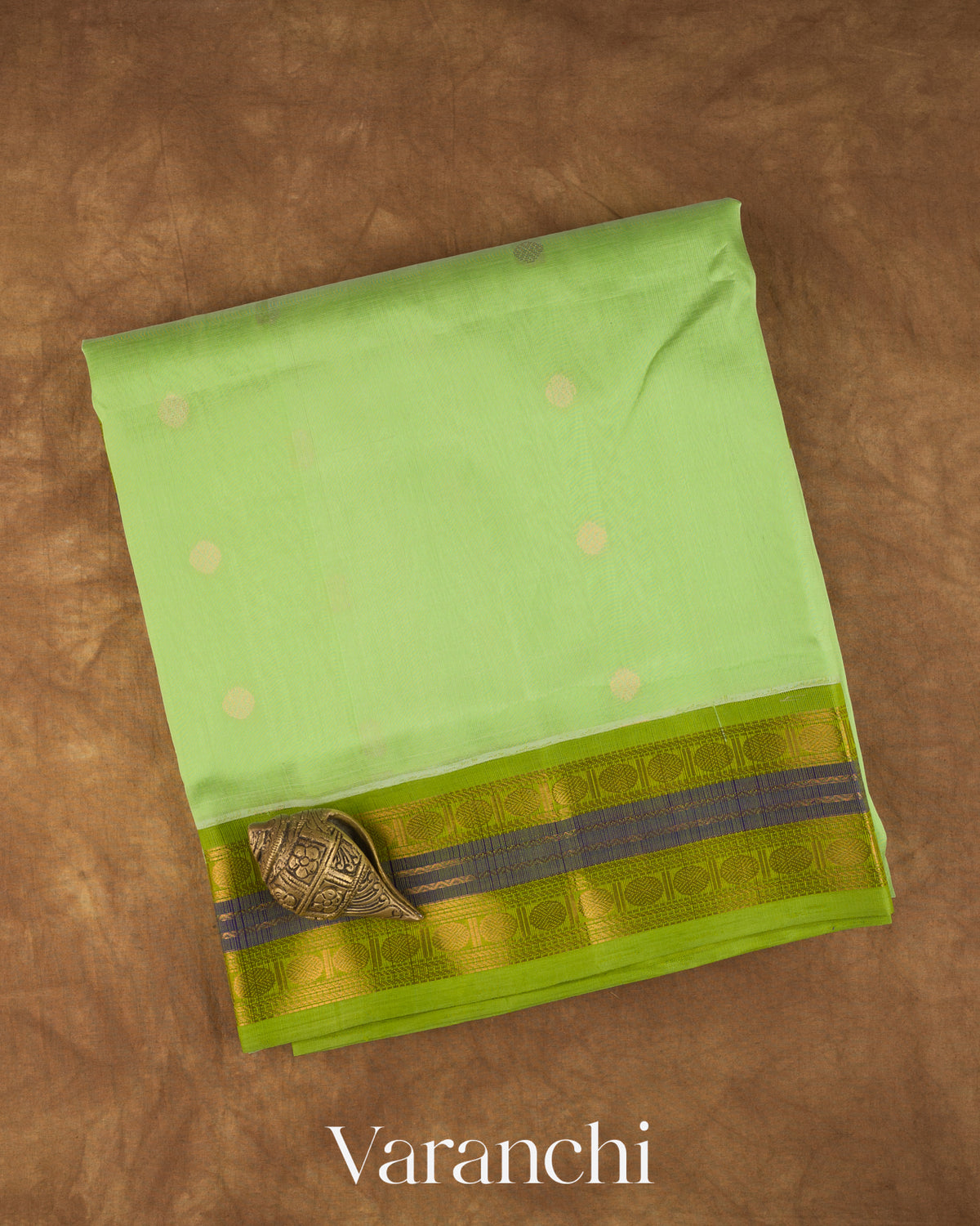 Aqua Green Pure Kanchipuram Silk Cotton Handloom Saree — Folded