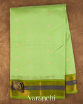Aqua Green Pure Kanchipuram Silk Cotton Handloom Saree — Full Saree