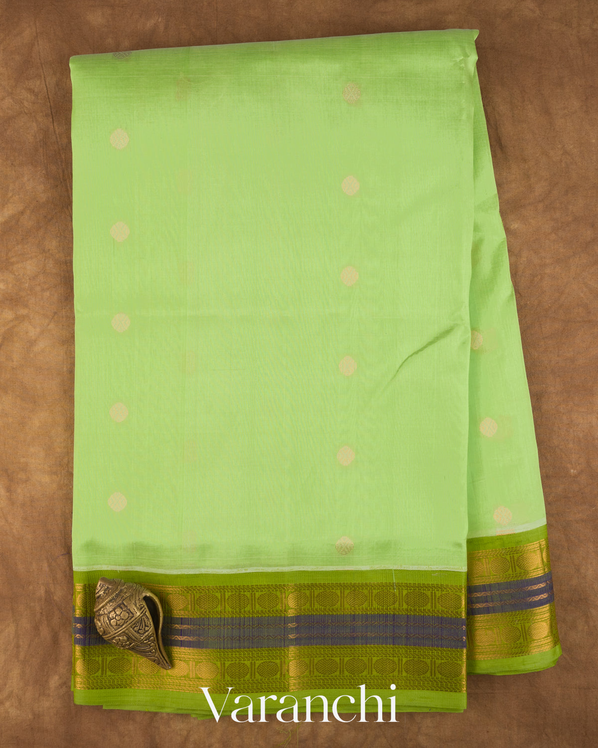 Aqua Green Pure Kanchipuram Silk Cotton Handloom Saree — Full Saree