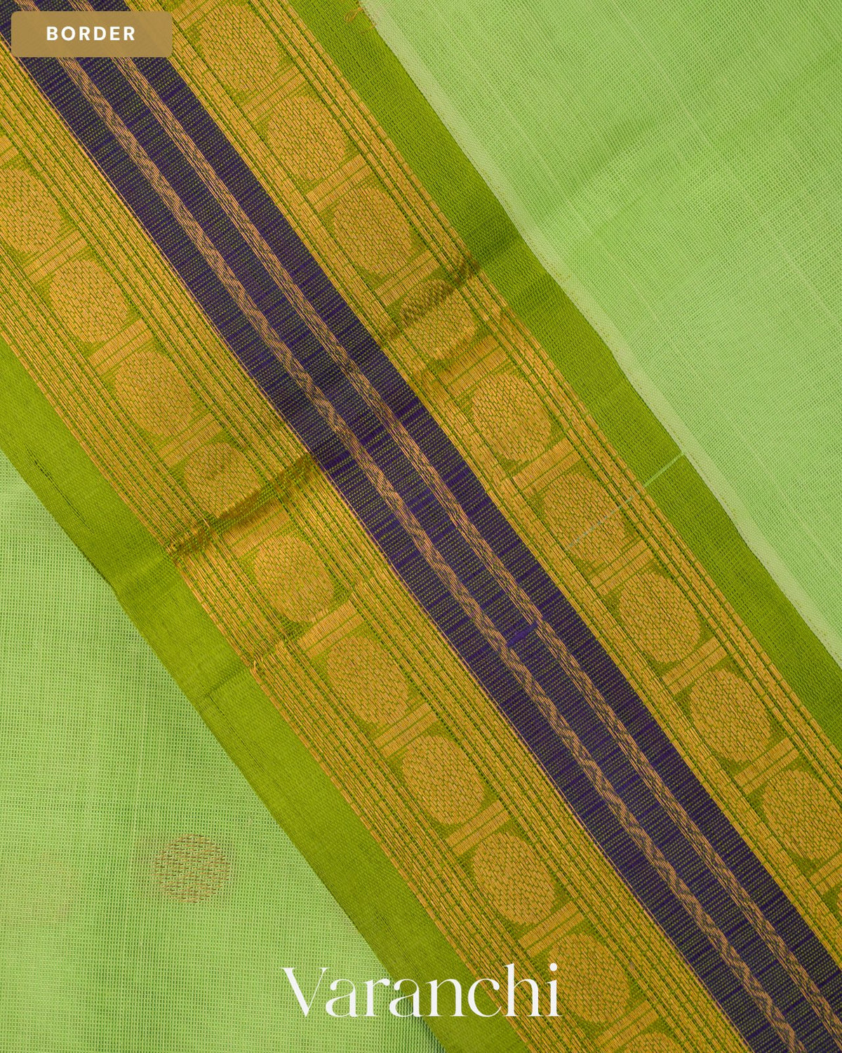 Aqua Green Pure Kanchipuram Silk Cotton Handloom Saree — Border