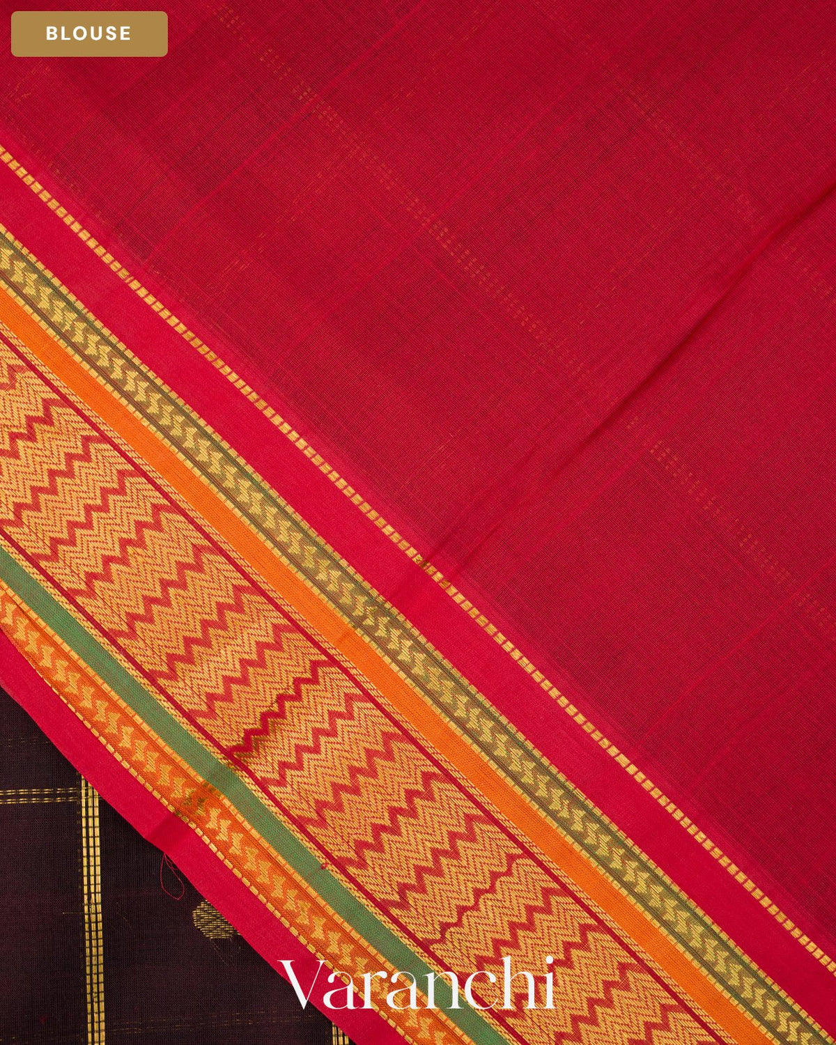 Deep Maroon Checkered Pure Kanchipuram Silk Cotton Handloom Saree — Blouse