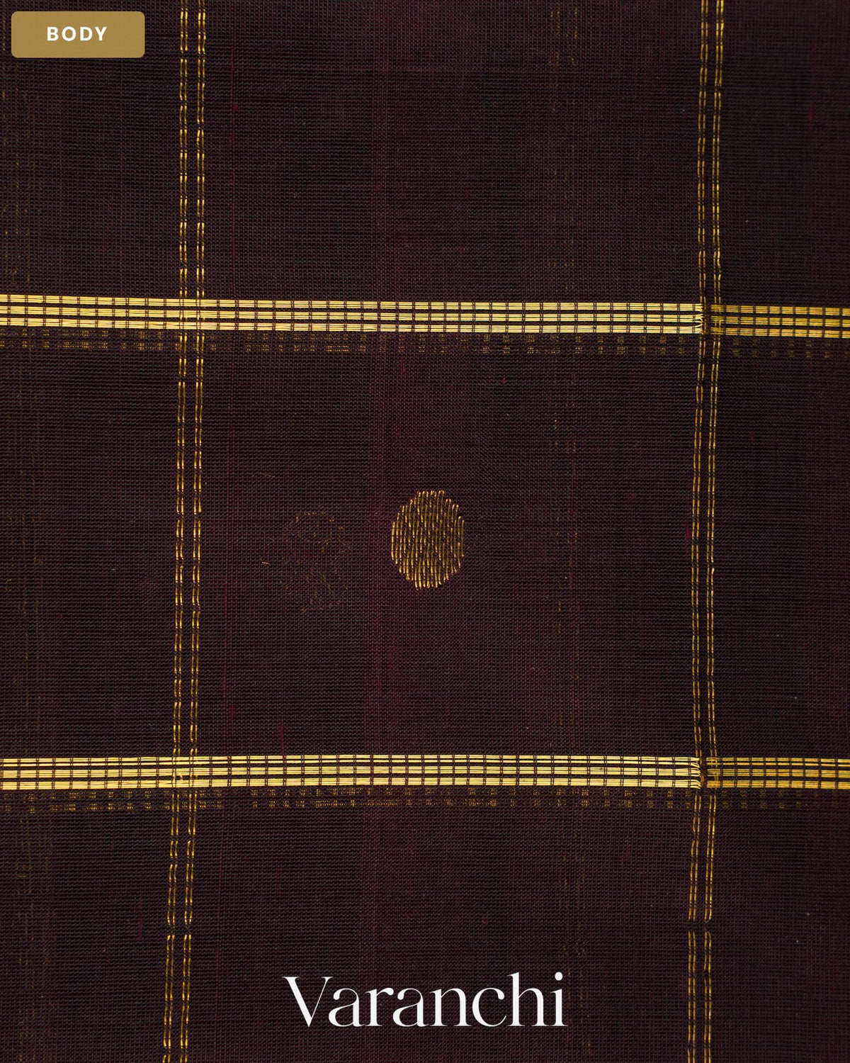 Deep Maroon Checkered Pure Kanchipuram Silk Cotton Handloom Saree — Body