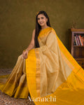 Beige Pure Kanchipuram Silk Cotton Handloom Saree — Draped