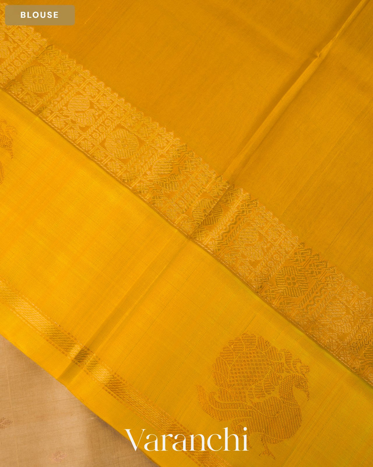 Beige Pure Kanchipuram Silk Cotton Handloom Saree — Blouse