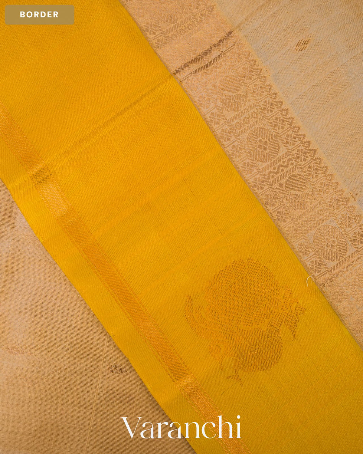 Beige Pure Kanchipuram Silk Cotton Handloom Saree — Border