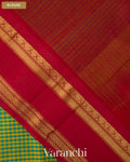 Teal Blue and Yellow Checkered Pure Kanchipuram Silk Cotton Handloom Saree — Blouse