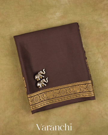 Coffee Brown Pure Mysore Crepe Silk Saree — Folded