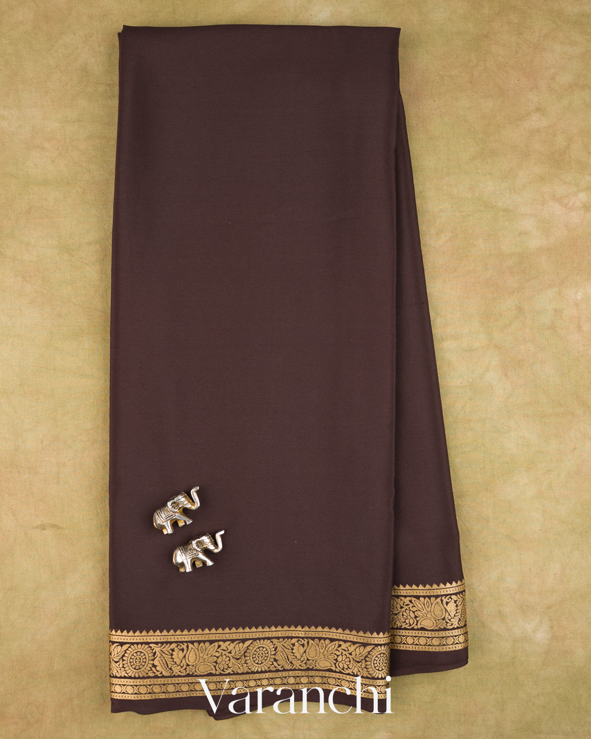 Coffee Brown Pure Mysore Crepe Silk Saree — Full Saree
