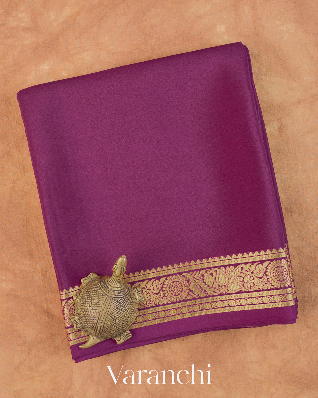 Wine Purple Pure Mysore Crepe Silk Saree — Folded