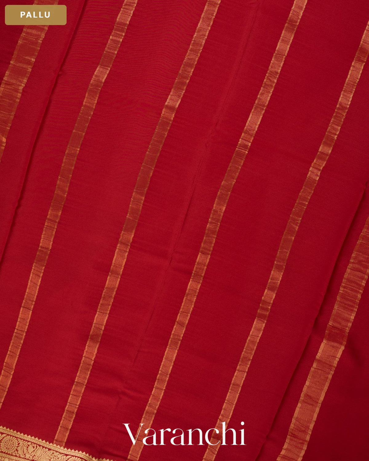 Royal Red Pure Mysore Crepe Silk Saree — Pallu