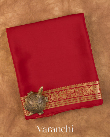 Royal Red Pure Mysore Crepe Silk Saree — Folded