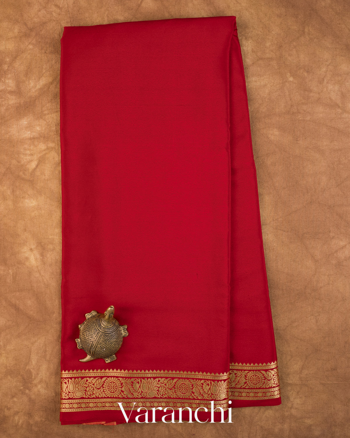 Royal Red Pure Mysore Crepe Silk Saree — Full Saree