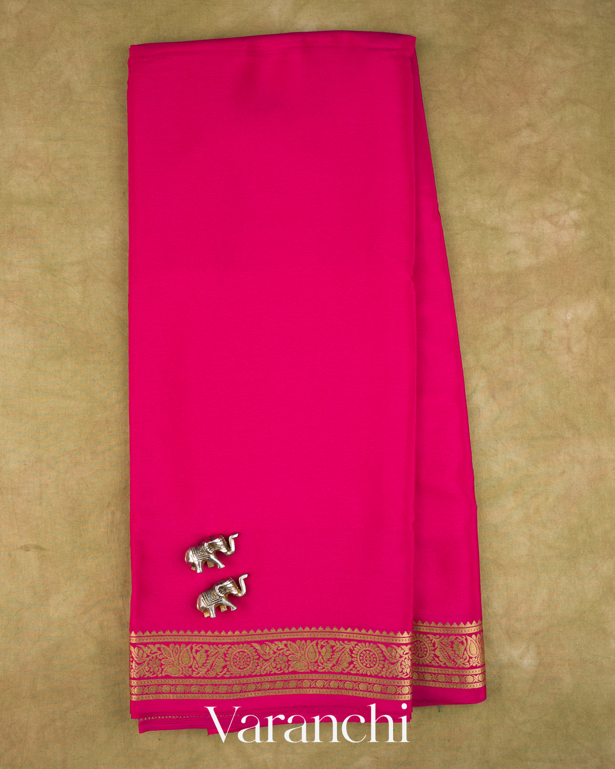 Rani Pink Pure Mysore Crepe Silk Saree — Full Saree