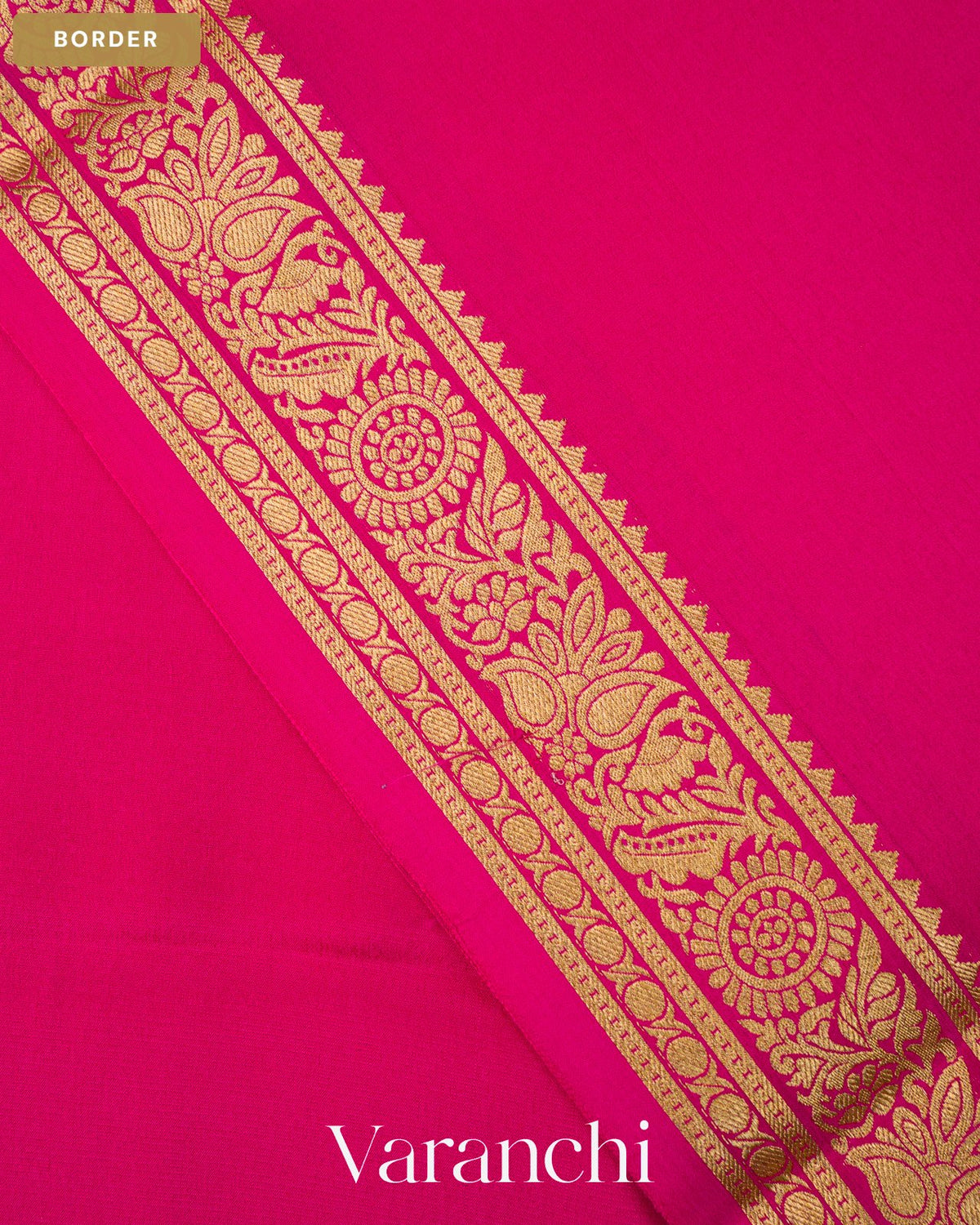Rani Pink Pure Mysore Crepe Silk Saree — Border
