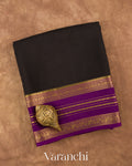 Black Maroon Pure Mysore Crepe Silk Saree — Folded