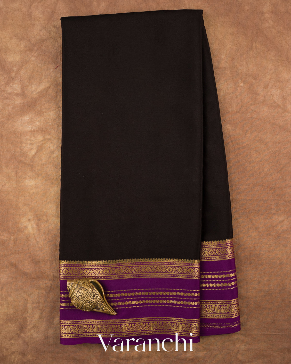 Black Maroon Pure Mysore Crepe Silk Saree — Full Saree