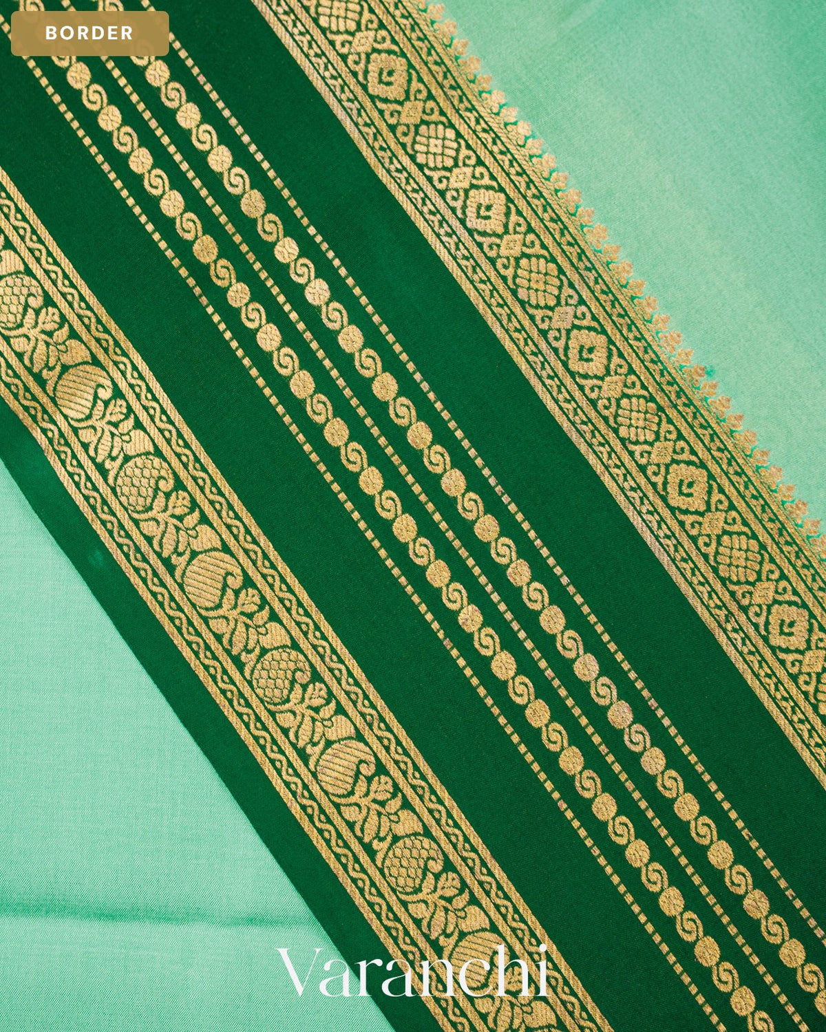 Sea Green Pure Mysore Crepe Silk Saree — Border