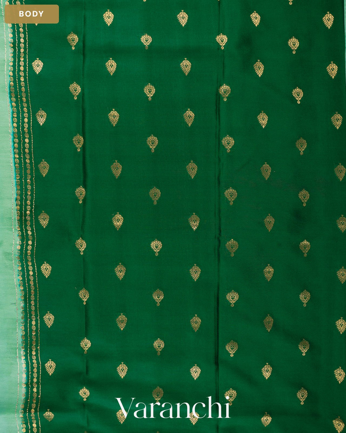 Sea Green Pure Mysore Crepe Silk Saree — Body
