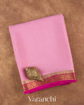 Peach Checkered Pure Mysore Crepe Silk Saree — Folded