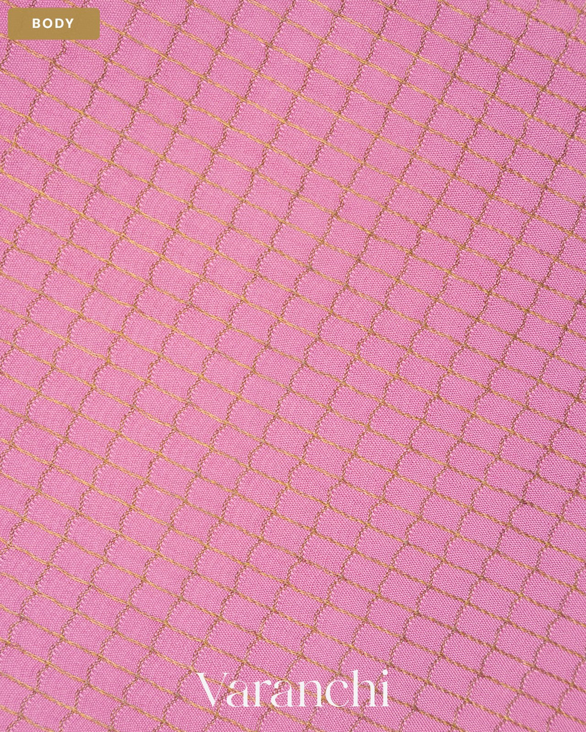 Peach Checkered Pure Mysore Crepe Silk Saree — Body