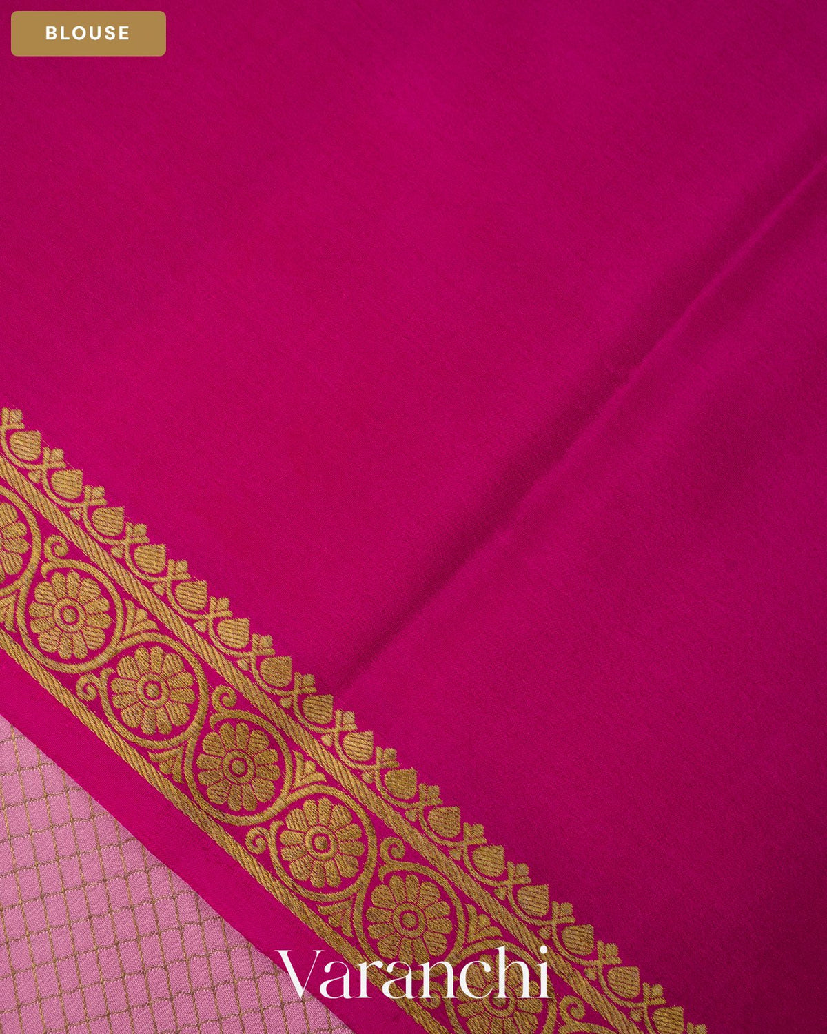 Peach Checkered Pure Mysore Crepe Silk Saree — Blouse