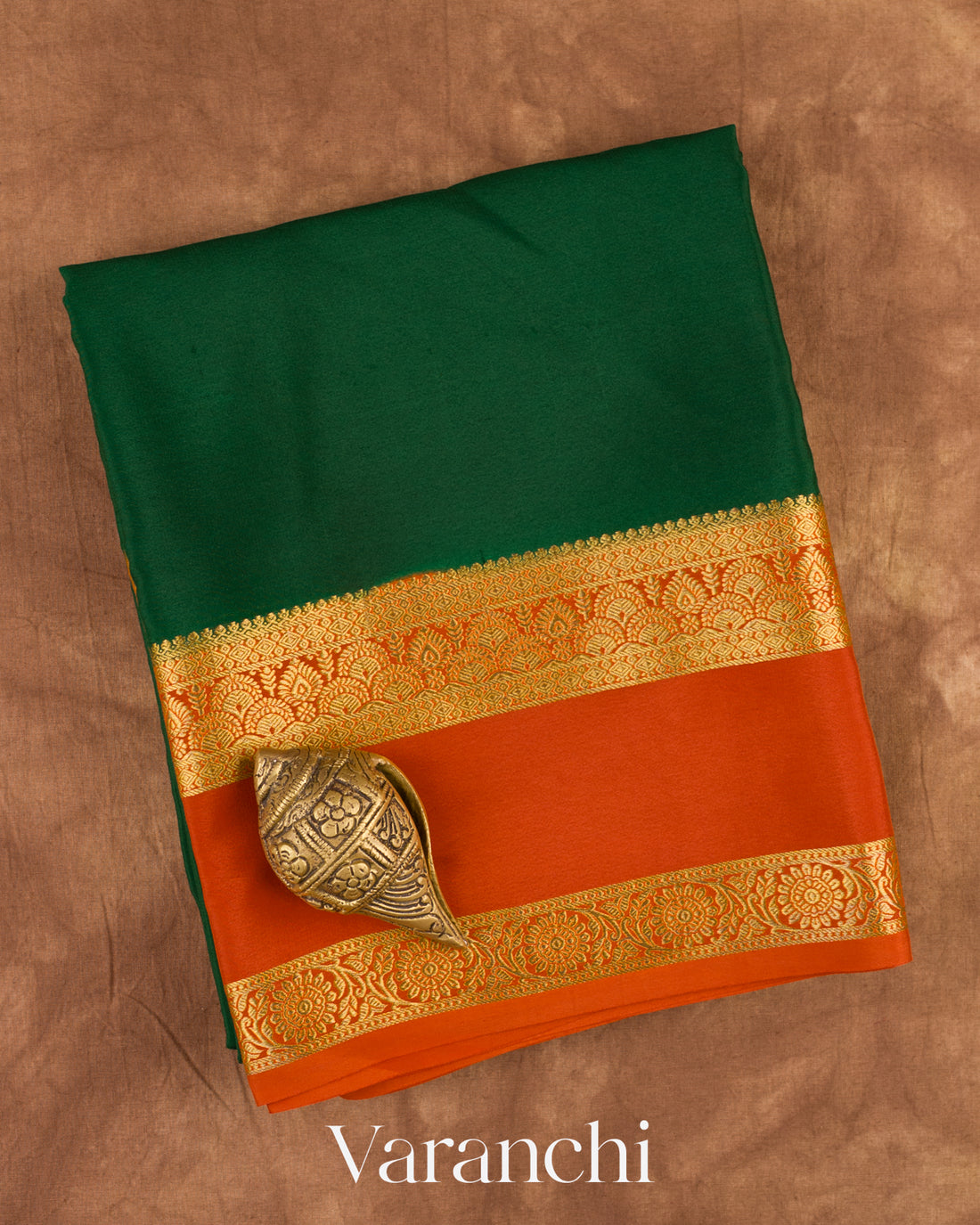 Bottle Green Pure Mysore Crepe Silk Saree — Folded