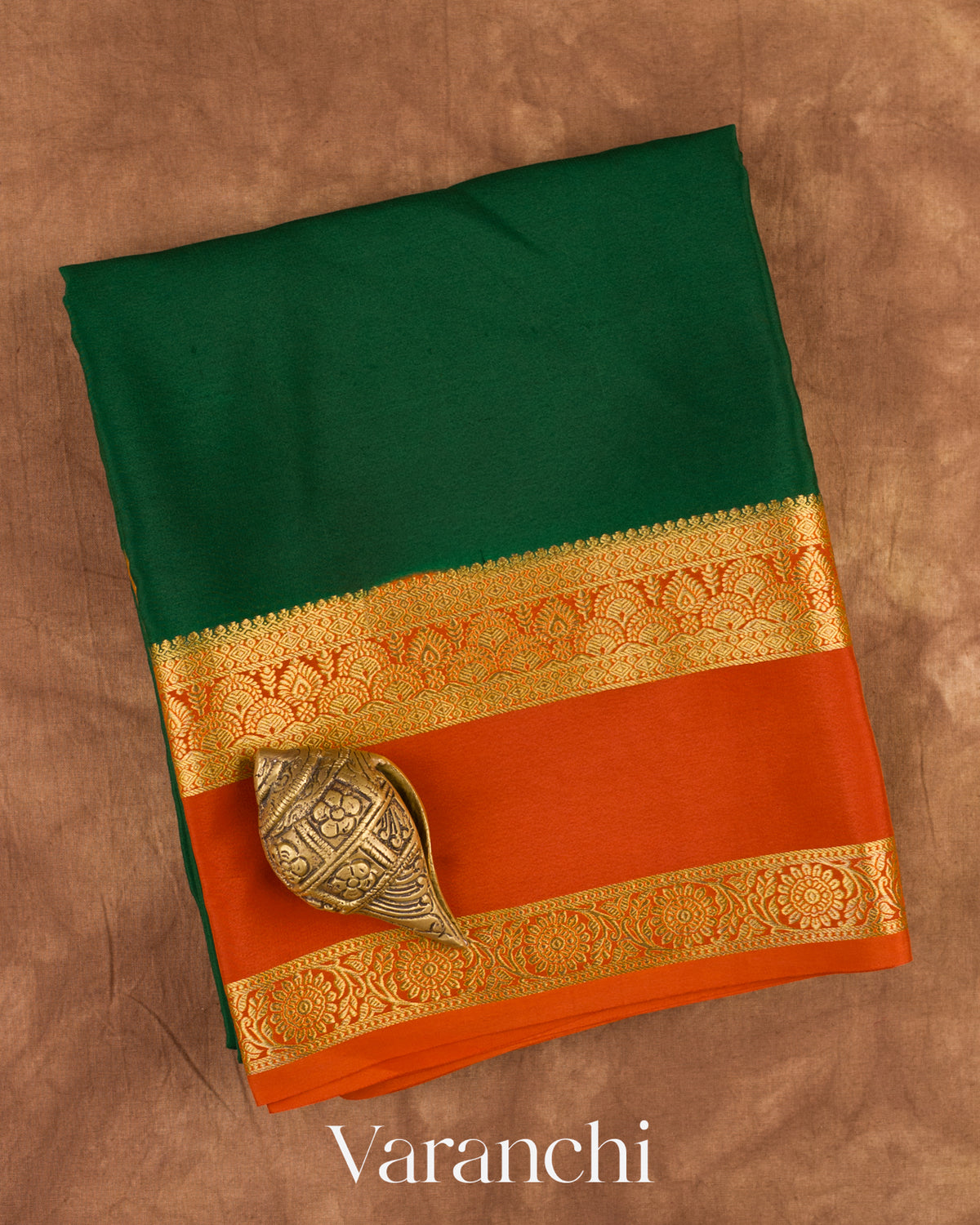 Bottle Green Pure Mysore Crepe Silk Saree — Folded