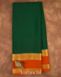 Bottle Green Pure Mysore Crepe Silk Saree — Full Saree