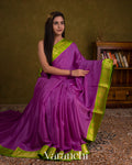 Royal Purple Pure Mysore Crepe Silk Saree — Draped