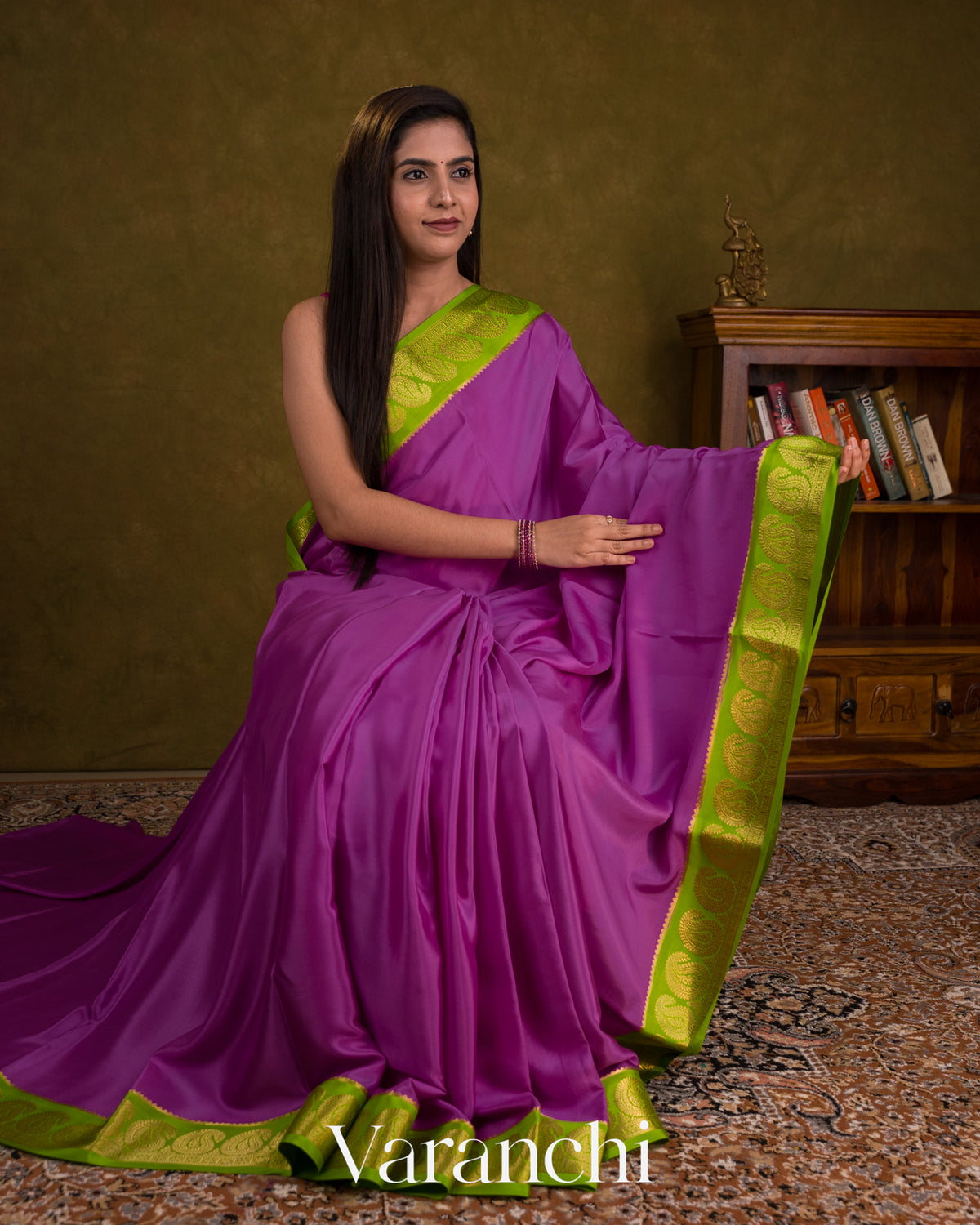Royal Purple Pure Mysore Crepe Silk Saree — Draped