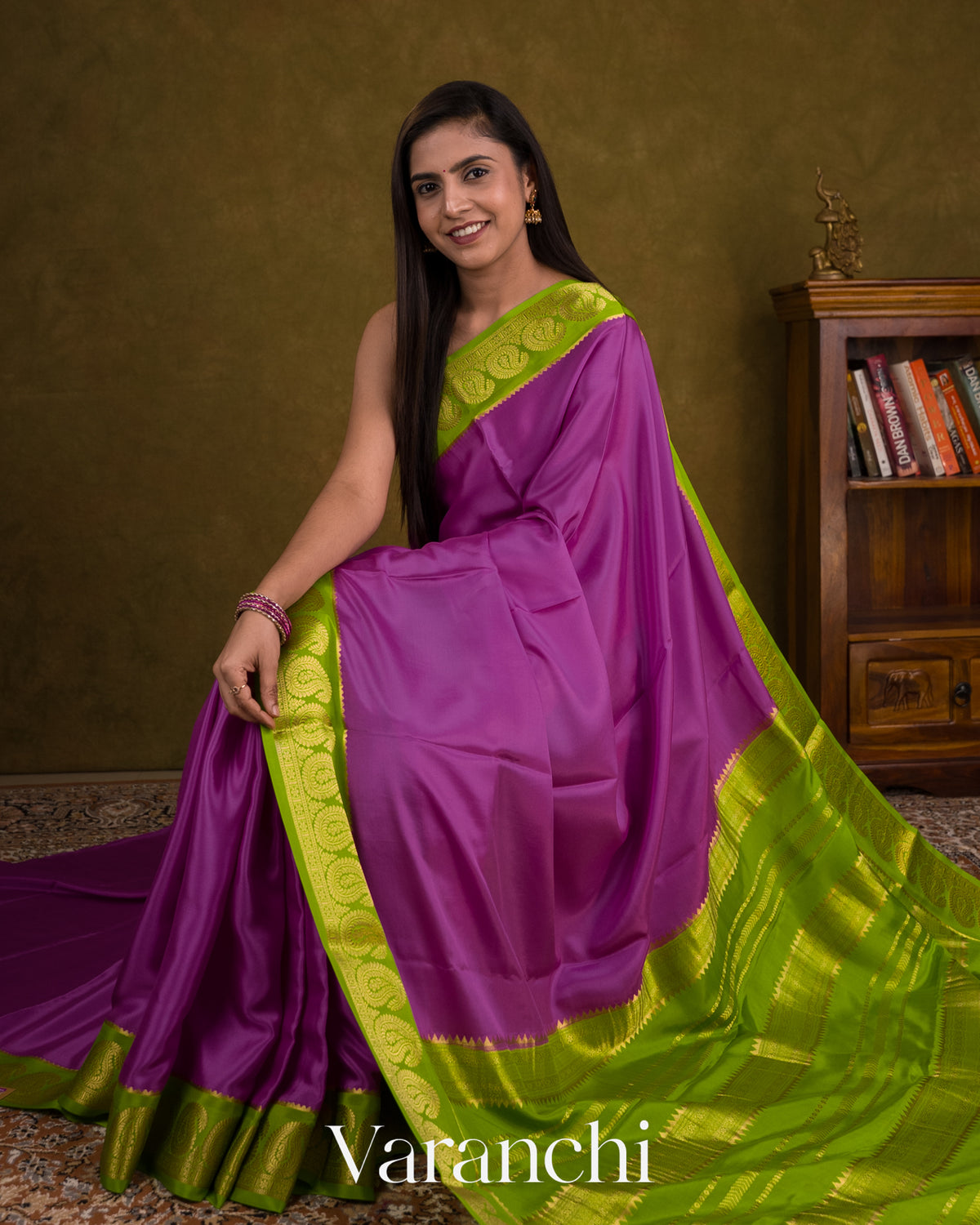 Royal Purple Pure Mysore Crepe Silk Saree — Draped