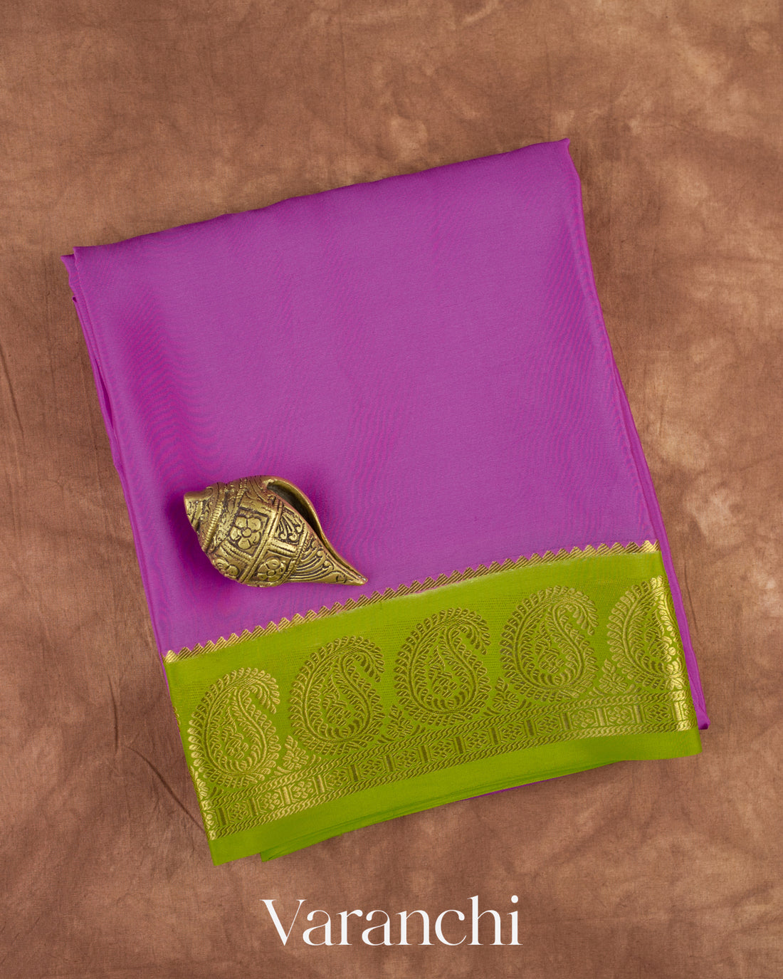 Royal Purple Pure Mysore Crepe Silk Saree — Folded