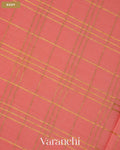 Coral Peach Checkered Pure Mysore Crepe Silk Saree — Body
