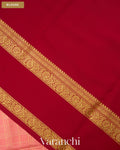 Coral Peach Checkered Pure Mysore Crepe Silk Saree — Blouse