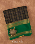 Black Checkered Pure Mysore Crepe Silk Saree — Folded