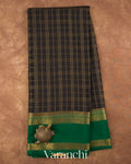 Black Checkered Pure Mysore Crepe Silk Saree — Full Saree