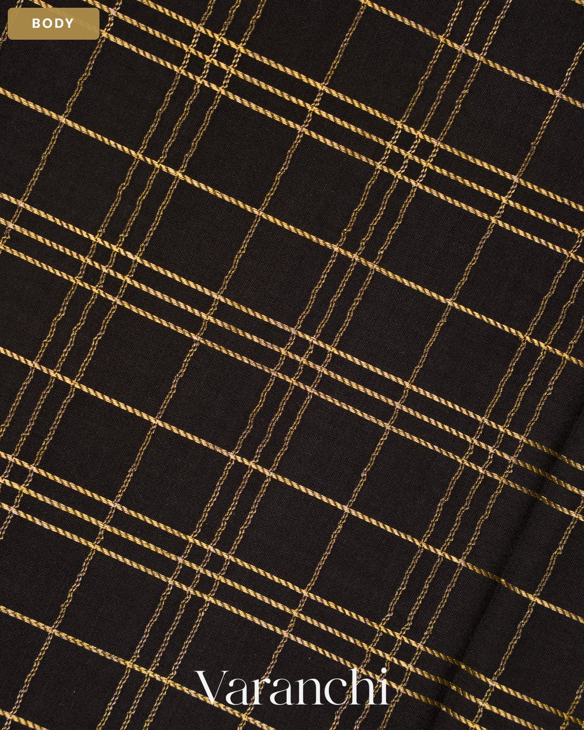 Black Checkered Pure Mysore Crepe Silk Saree — Body