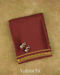 Wine Maroon Pure Mysore Crepe Silk Saree — Folded
