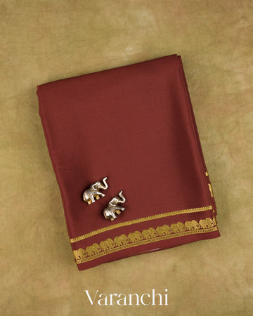 Wine Maroon Pure Mysore Crepe Silk Saree — Folded